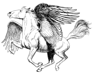 'n Voorstelling van Pegasus, die gevleuelde, vlieënde perd.